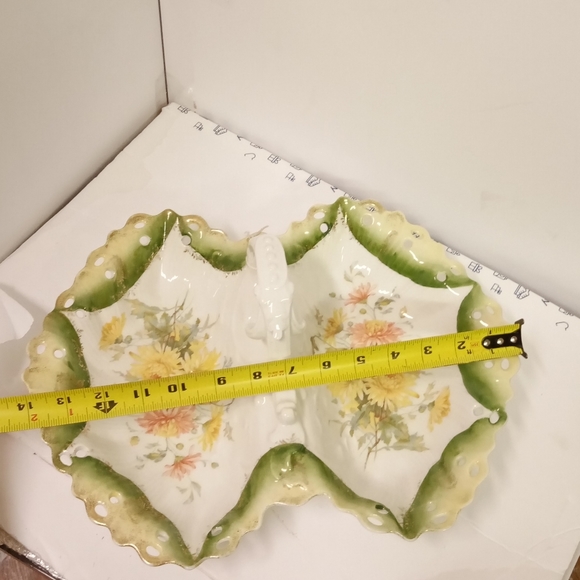 C T Carl Tielsch Double Sided Handle Lobster Bowl Ceramic Floral Rare Unique - Picture 3 of 6